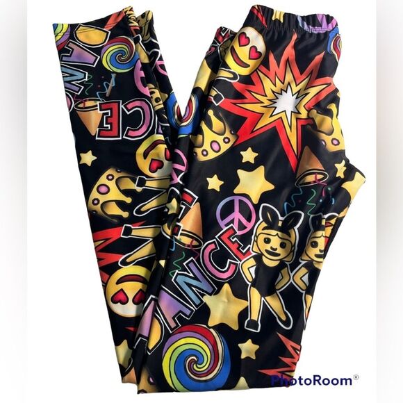 Alexandra Collection Printed Emoji Pattern Dance Leggings Youth Size Large - Picture 1 of 7